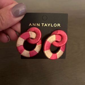 NWT ANN TAYLOR pink stripe small hoop earrings.